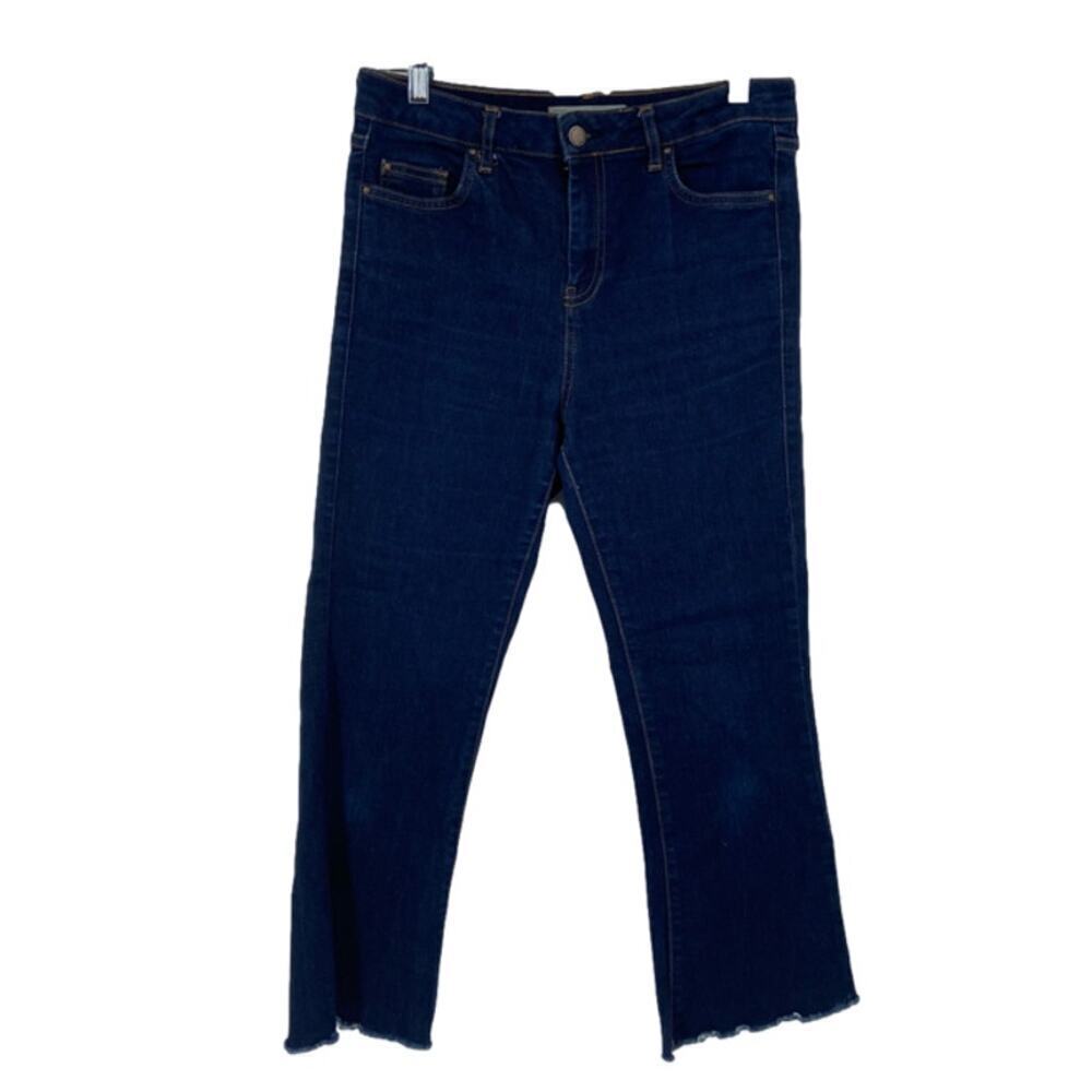 Topshop Moto Jeans Tally Crop Women's Size 30 Stretch Denim Dark Wash Raw Hem